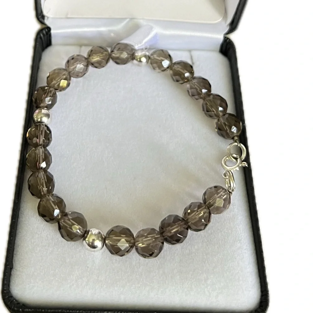 Smokey Topaz & Sterling Silver Beaded Bracelet - Picture 2 of 5